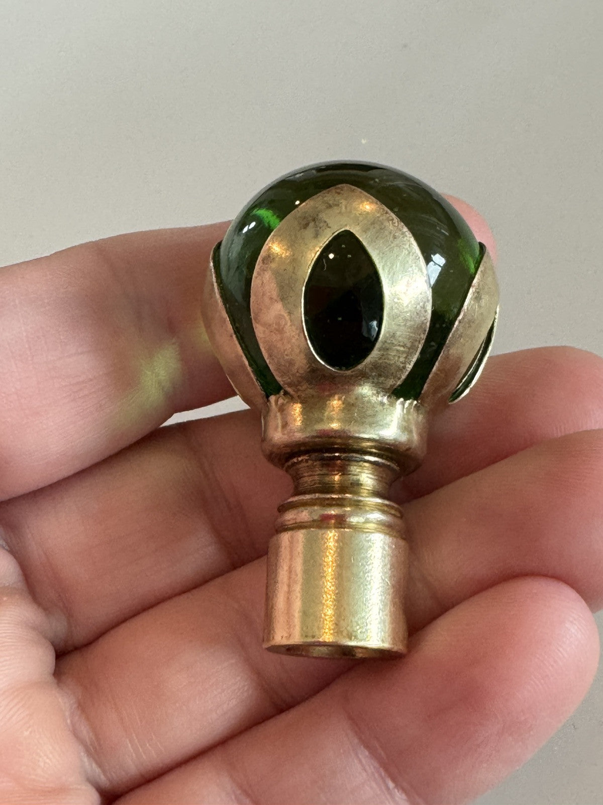 Antique Art Deco Original Green Glass Ball Brass Threaded Lamp Finial