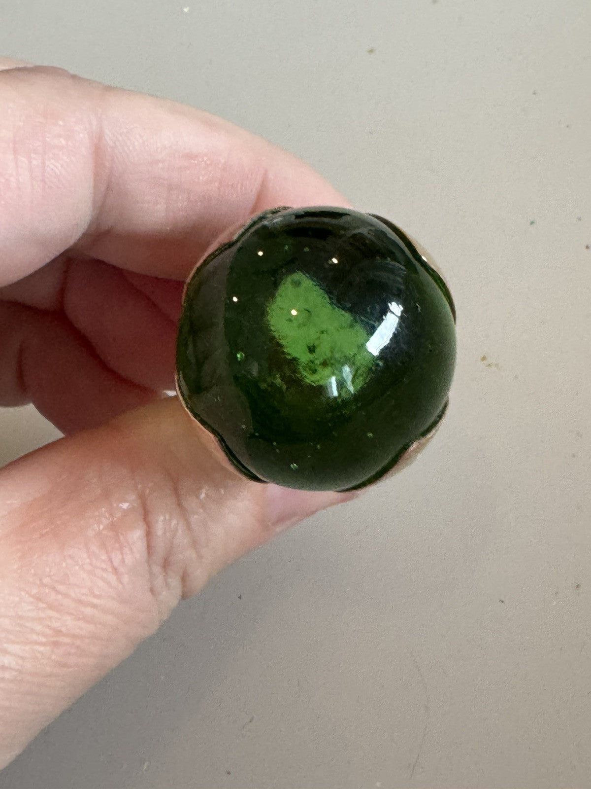 Antique Art Deco Original Green Glass Ball Brass Threaded Lamp Finial