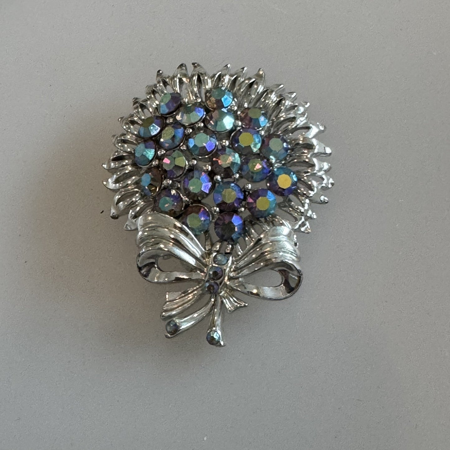 Vintage Signed STAR Flower Aurora Borealis AB Rhinestone Pin Brooch