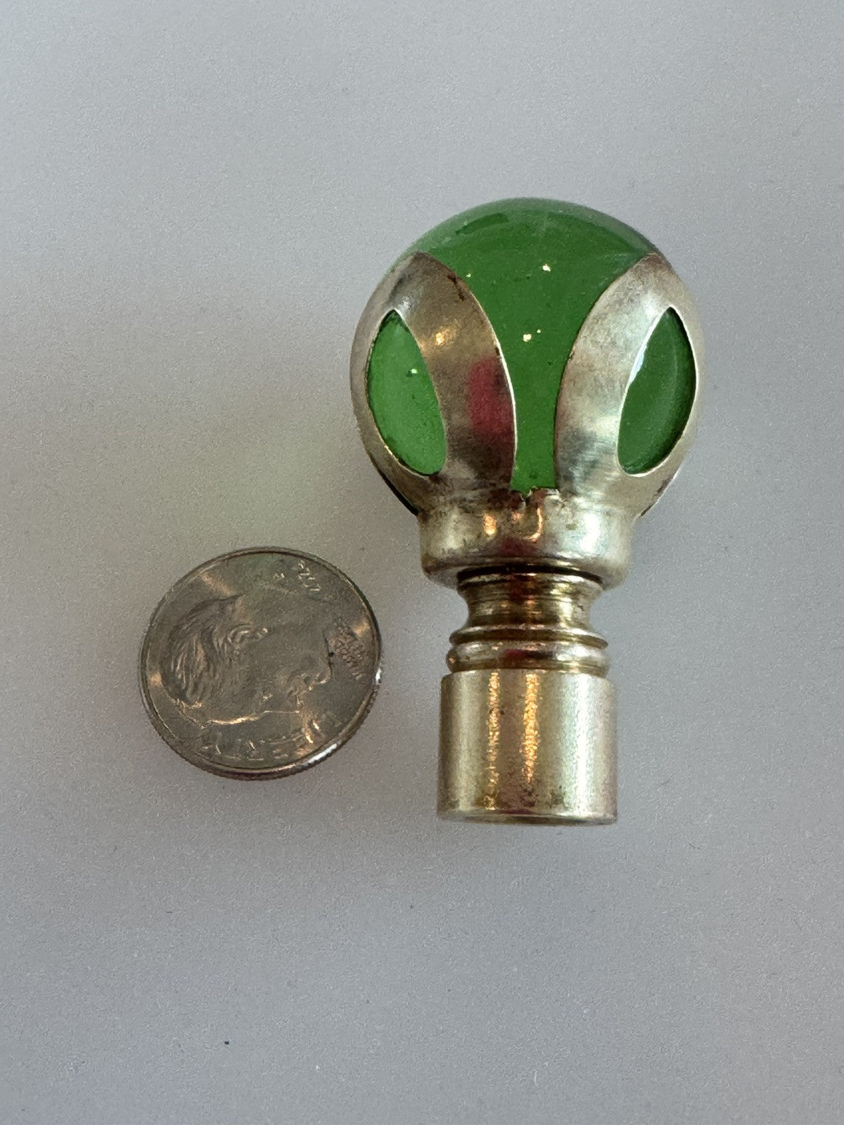 Antique Art Deco Original Green Glass Ball Brass Threaded Lamp Finial