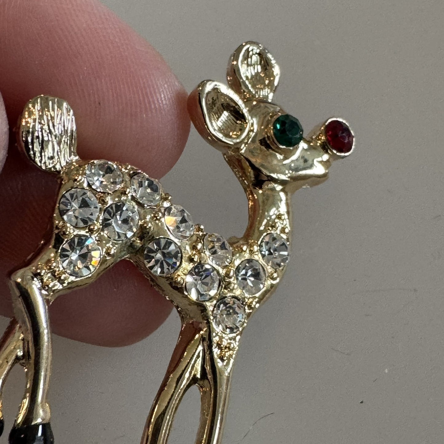 Vtg Eisenberg Ice Unsigned Rhinestone Rudolph The Red Nosed Reindeer Brooch Pin