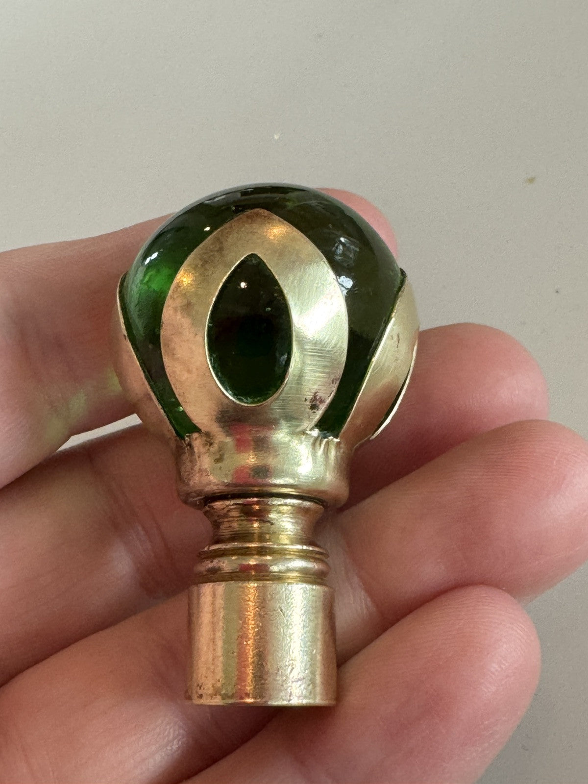 Antique Art Deco Original Green Glass Ball Brass Threaded Lamp Finial