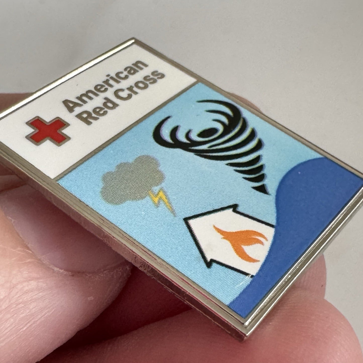 American Red Cross Disaster Relief Lapel Pin Fire Tornado Storm New Old Stock