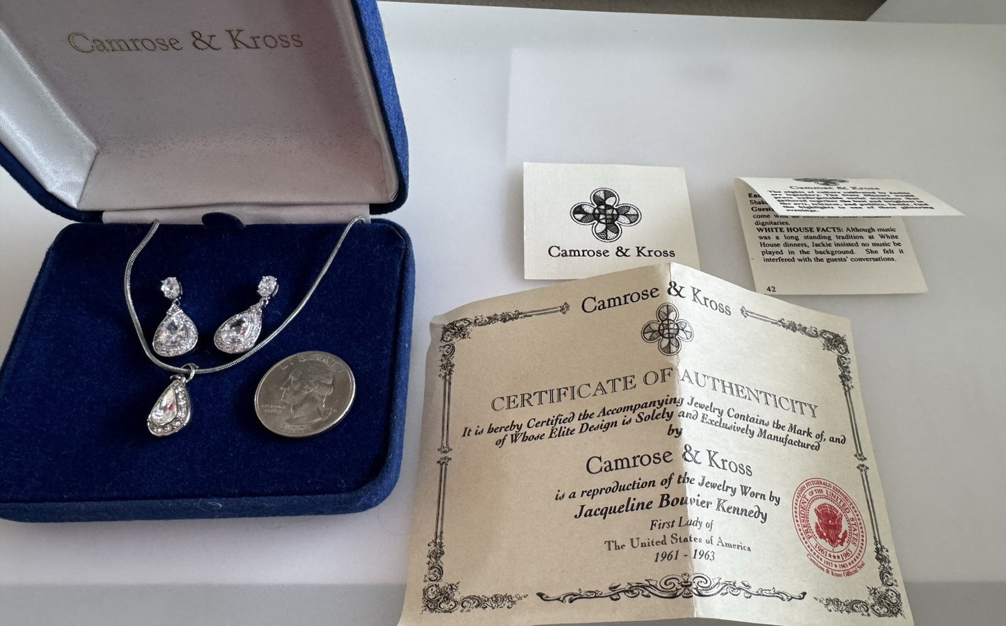 CAMROSE & KROSS Jackie Kennedy Necklace Earrings Original Box & COAs Sudan