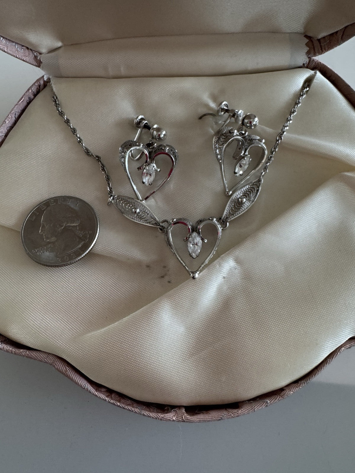 VINTAGE CARL ART STERLING SILVER NECKLACE CLIP-ON EARRINGS SET