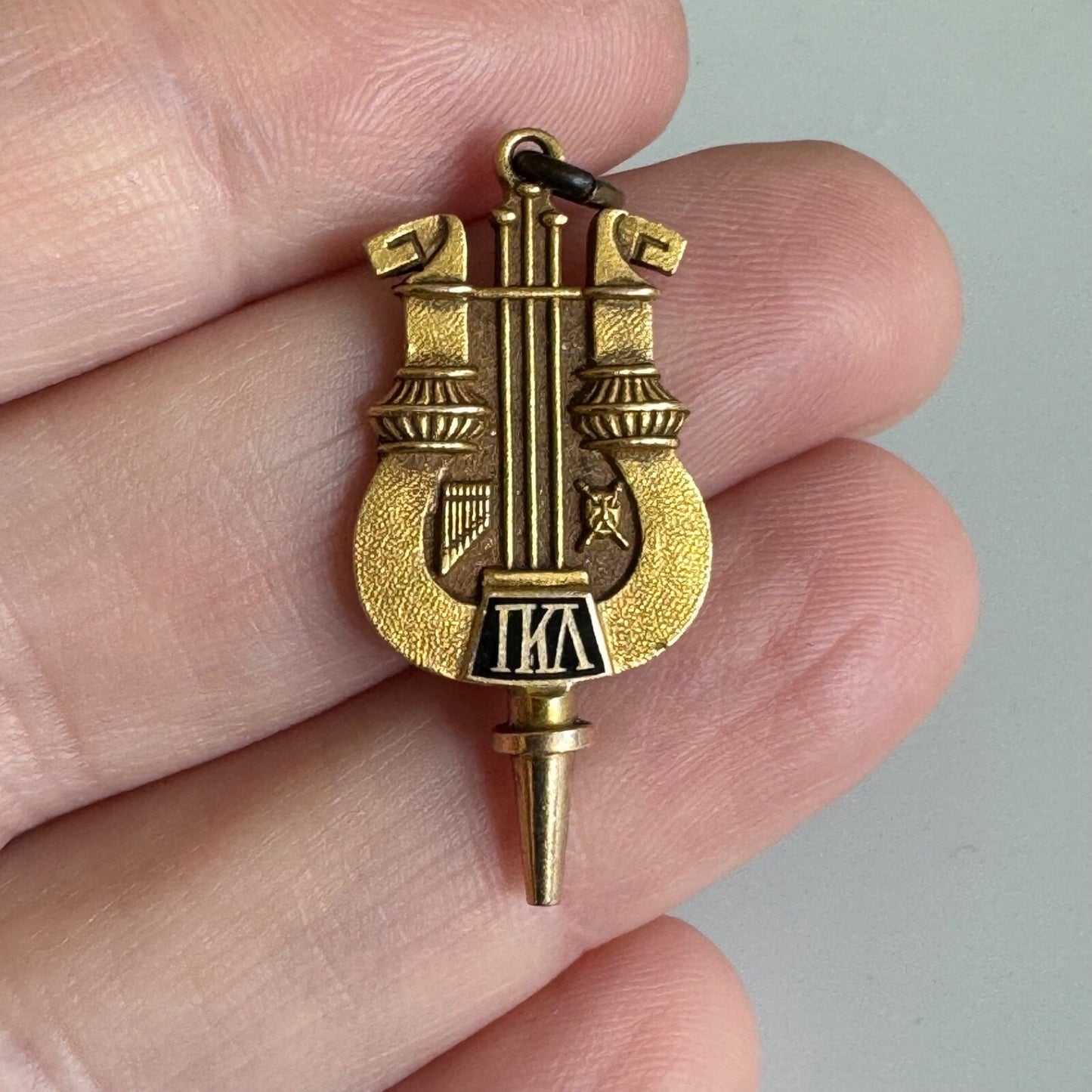1932 University of Kansas 14k Gold Pi Kappa Lambda Society Key Fob Charm Pendant