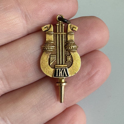 1932 University of Kansas 14k Gold Pi Kappa Lambda Society Key Fob Charm Pendant