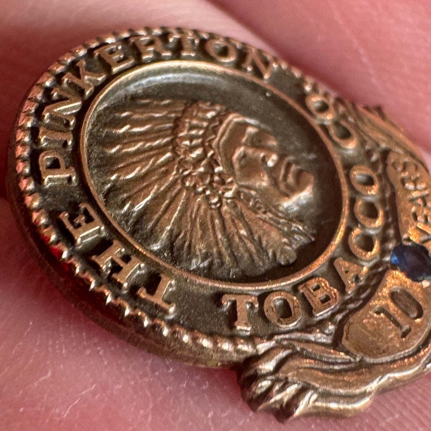 RARE Vtg The Pinkerton Tobacco Co. 10 Years Employee Service Pin Red Man