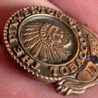 RARE Vtg The Pinkerton Tobacco Co. 10 Years Employee Service Pin Red Man