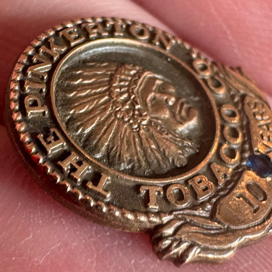 RARE Vtg The Pinkerton Tobacco Co. 10 Years Employee Service Pin Red Man