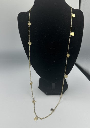Gold Tone Vintage Long Dangle Heart Station Link Necklace