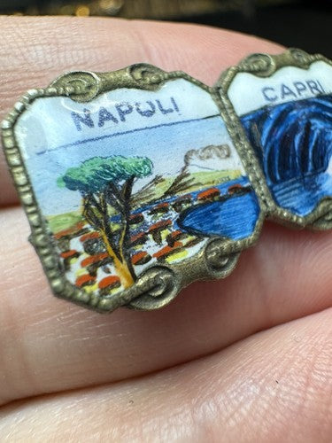 Antique NAPOLI CAPRI Pin ITALY Souvenir Travel Lapel Diptych Naples