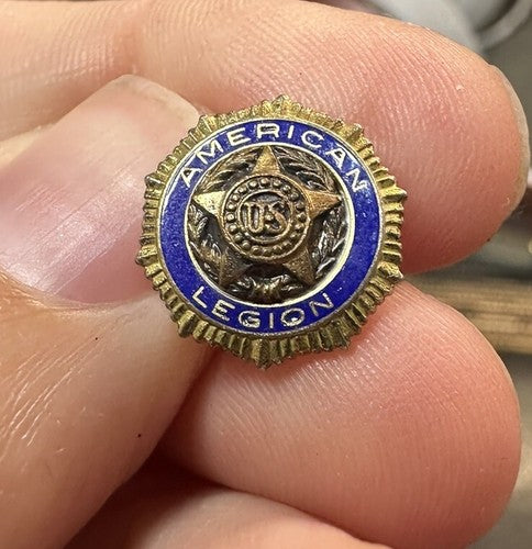 Vintage American Legion Lapel Screw Back Pin Sterling Silver And Enamel
