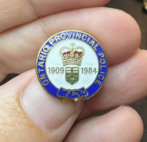 1984 Ontario Provincial Police 75th Anniversary Enamel Lapel Hat Pin RARE