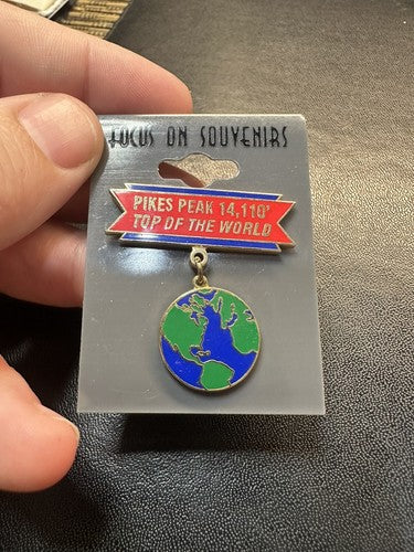 Pikes Peak 14,110’ Top of the World Earth Dangle Enamel Lapel Pin