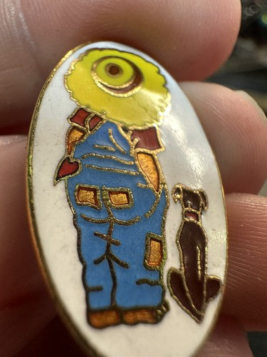 RARE Vintage 1970's Robby Hobbie and Dog Holly Hobbie Lapel Pin Enamel Cloisonne