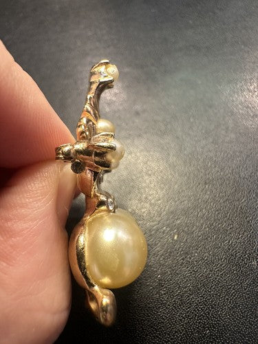 Vintage Thai Siamese Temple Dancer Brooch Pin Pearl Rhinestone Gold Tone