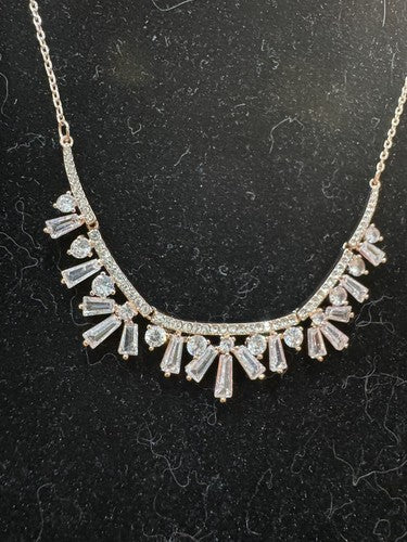 Anne Klein Rose Gold Tone Crystal Floral necklace 16-20”