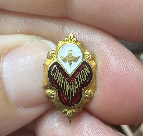 Antique Come Holy Ghost Enlighten Me Dove Confirmation Lapel Pin - Stunning!