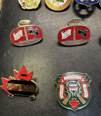 Job Lot 17 Bundle Vintage Curling Club Pin Badges Collection 1950s - 2010s