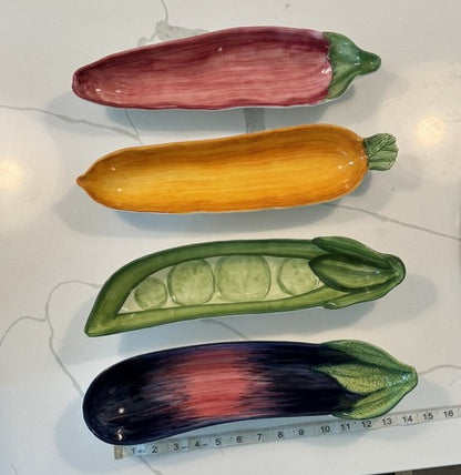 Vietri Vegetable Serving Dishes 4 set - Carrot, Pepper, Peas, & Eggplant - Italy