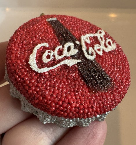 Coca Cola Red Resin Bottle Cap Christmas Ornament 2003 sparkly 2 Inches