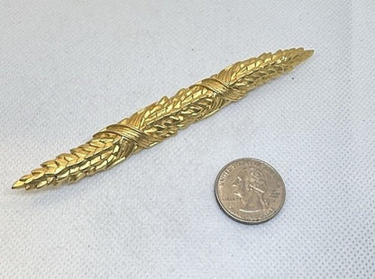 Big VTG 90s Karl Lagerfeld Gold Wheat Bar Brooch Pin 4.75” Runway Couture