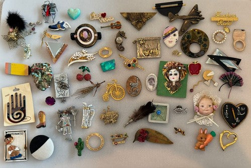 56 Piece Vintage/Modern Colorful Mixed Style Brooch/Pin Lot Avon Hallmark ART JJ