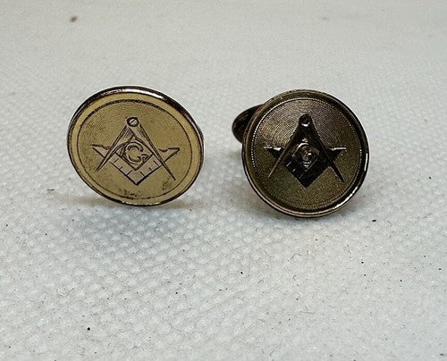 Antique Engraved Gold Filled Mason Masonic Cufflinks Cuff Links - 5.59g