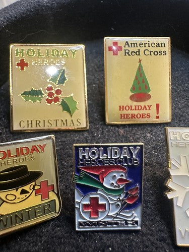 Lot of 7 Vtg American Red Cross Pins CHRISTMAS WINTER Holiday Heroes Lapel PIN