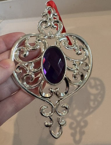 New LENOX Gemmed SPIRE Heart Ornament Silver Tone Purple Gem February Birthstone