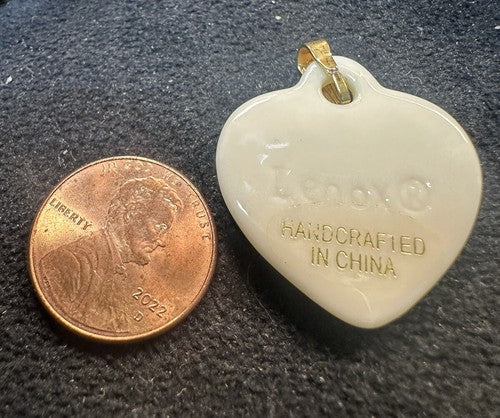 Vintage LENOX Ceramic Angel Wing HEART Shape Birth Stone Pendant May Emerald