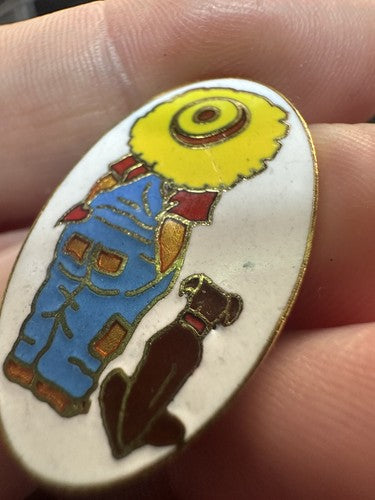 RARE Vintage 1970's Robby Hobbie and Dog Holly Hobbie Lapel Pin Enamel Cloisonne