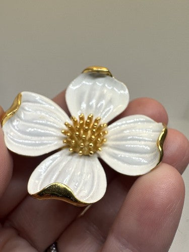 VTG Crown Trifari Dogwood Enameled Necklace Earrings Brooch Set Parure