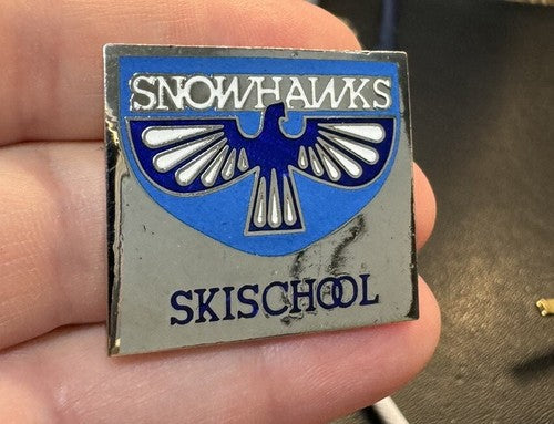 Vintage SNOWHAWKS Ski School Enamel Pin Skiing Souvenir Travel Canada