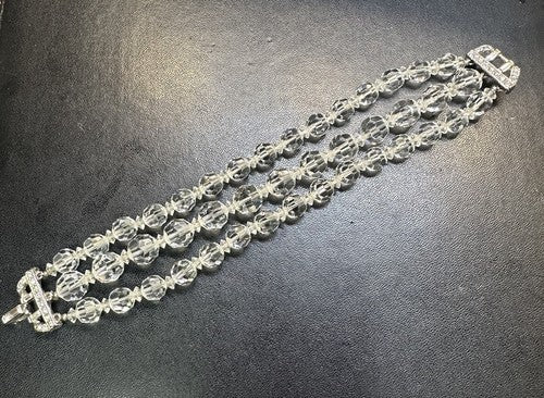 Vtg Marvella 3-Strand Faceted Crystal Beaded Bracelet Elegant Clasp Rhinestone