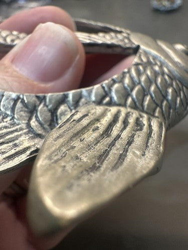 Unique Vintage Pewter Fish Figural Scarf Sash Slide Estate Belt