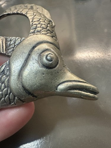 Unique Vintage Pewter Fish Figural Scarf Sash Slide Estate Belt