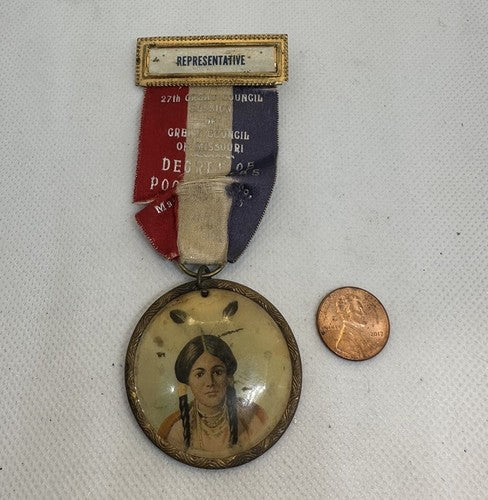 GREAT COUNCIL DEGREE of POCAHONTAS MISSOURI IMPROVED ORDER OF RED MEN RIBBON PIN