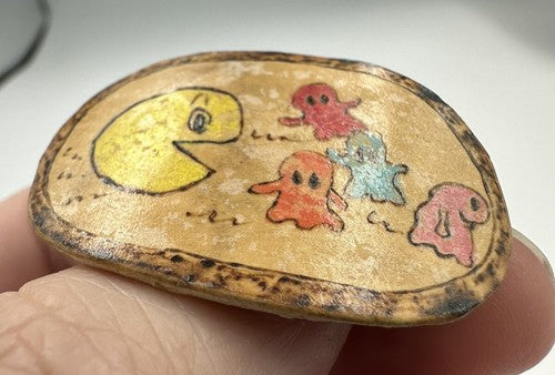 Hand Painted Pacman & Ghosts Pin Brooch Hat Lapel Backpack Pac Man Ghost