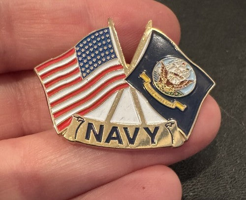 United States Navy Lapel Hat Jacket Pin, US Flag - Stars & Stripes - 1 1/2” Wide