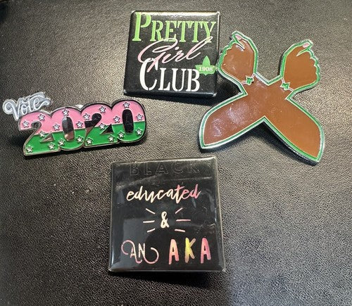 Lot of 4 AKA / Alpha Kappa Alpha Sorority Pins VOTE 2020 Pretty Girl Club