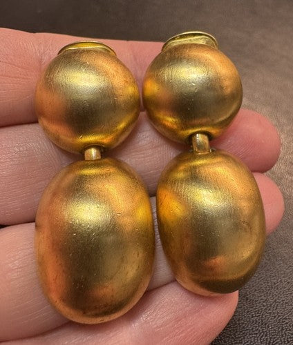 Vtg Clara  Studio Large Bold Matte Gold Tone Door Knocker Statement Earrings
