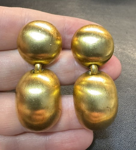 Vtg Clara  Studio Large Bold Matte Gold Tone Door Knocker Statement Earrings