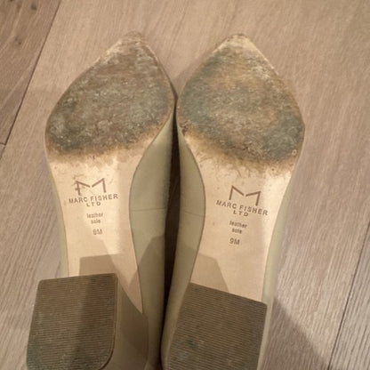 Marc Fisher LTD ZALA BLOCK HEEL POINTY TOE PUMP Light Natural Leather Size 9