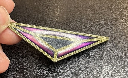 Vintage Pierre Bex Gold Purple Black Art Deco Triangle Brooch Pin Bold