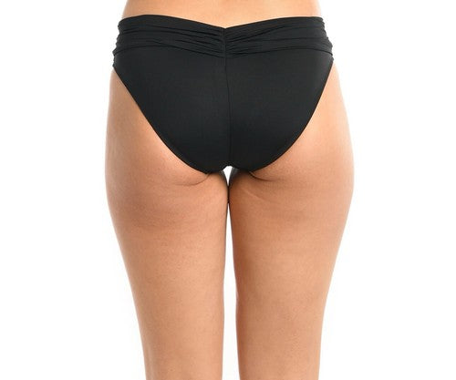 NWT La Blanca Island Goddess Shirred Band Hipster Swimsuit Bottom Wmns 10 Black