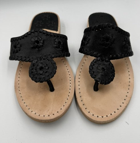 Jack Rogers Jacks Flats Leather Thong Slip On  Sandals Black Size 6.5 - $128
