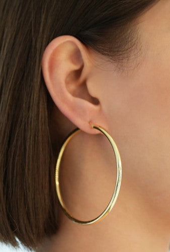 Argento Vivo STERLING SILVER Large Tubular Hoop Earrings GOLD Color 2.5” NEW