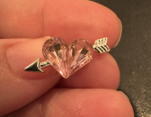 Vintage Avon Pink Rhinestone Heart Pin Brooch Cupid Arrow Love Lapel Tie Vest